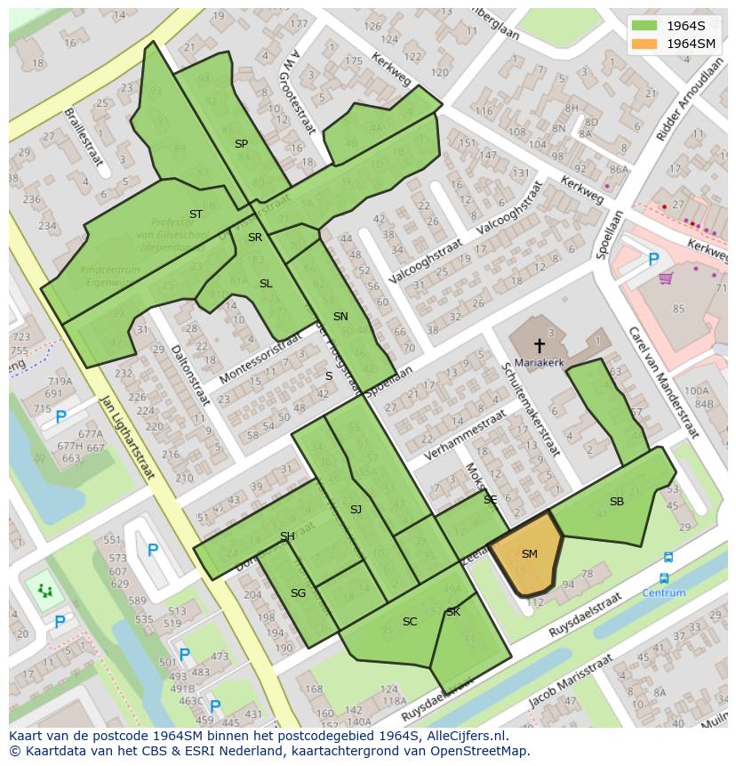 Afbeelding van het postcodegebied 1964 SM op de kaart.