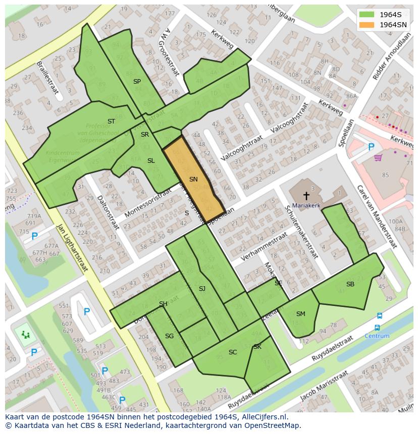 Afbeelding van het postcodegebied 1964 SN op de kaart.