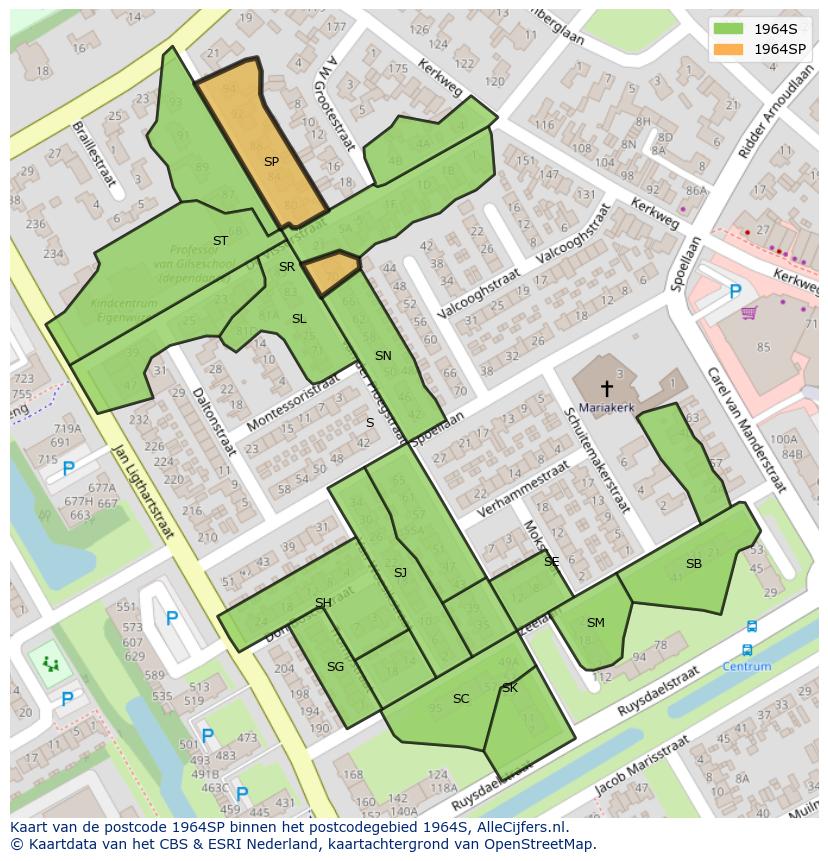 Afbeelding van het postcodegebied 1964 SP op de kaart.