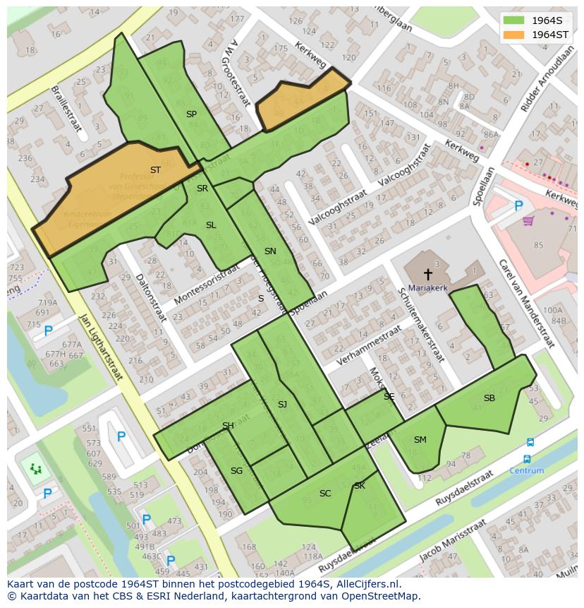 Afbeelding van het postcodegebied 1964 ST op de kaart.
