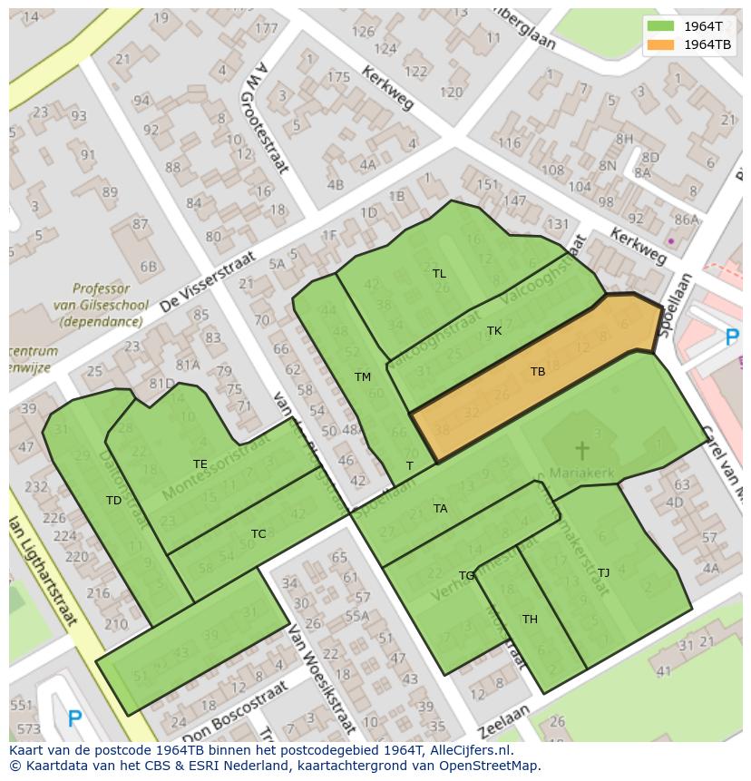 Afbeelding van het postcodegebied 1964 TB op de kaart.
