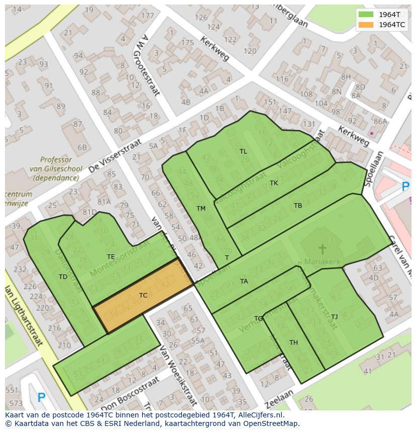 Afbeelding van het postcodegebied 1964 TC op de kaart.