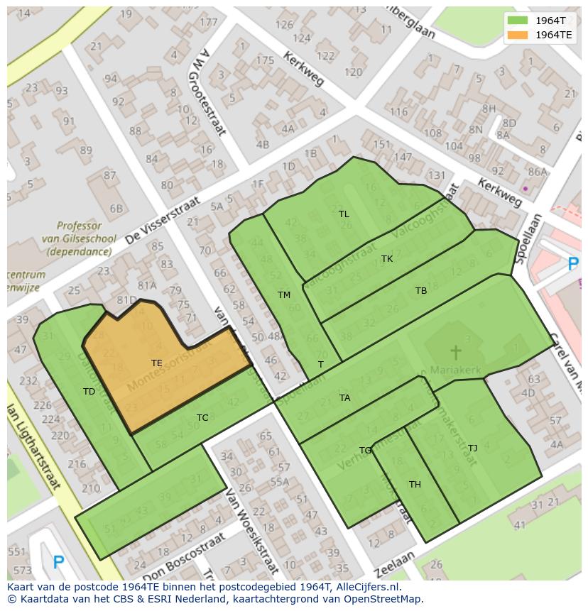 Afbeelding van het postcodegebied 1964 TE op de kaart.