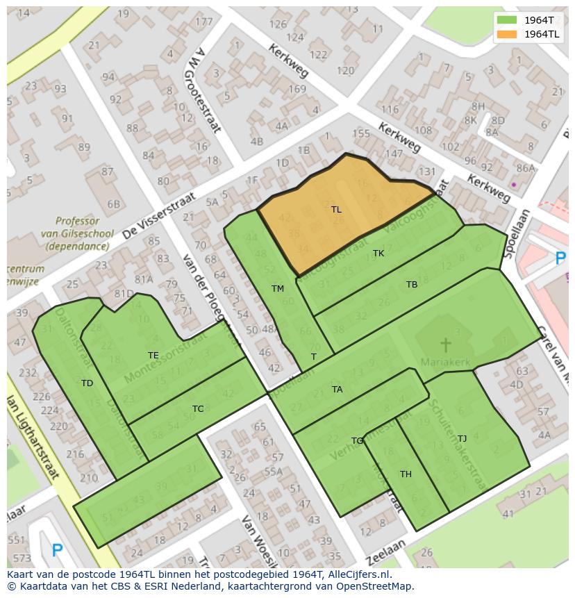 Afbeelding van het postcodegebied 1964 TL op de kaart.