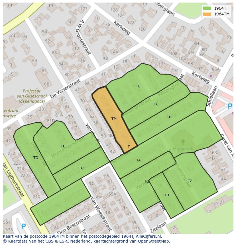 Afbeelding van het postcodegebied 1964 TM op de kaart.
