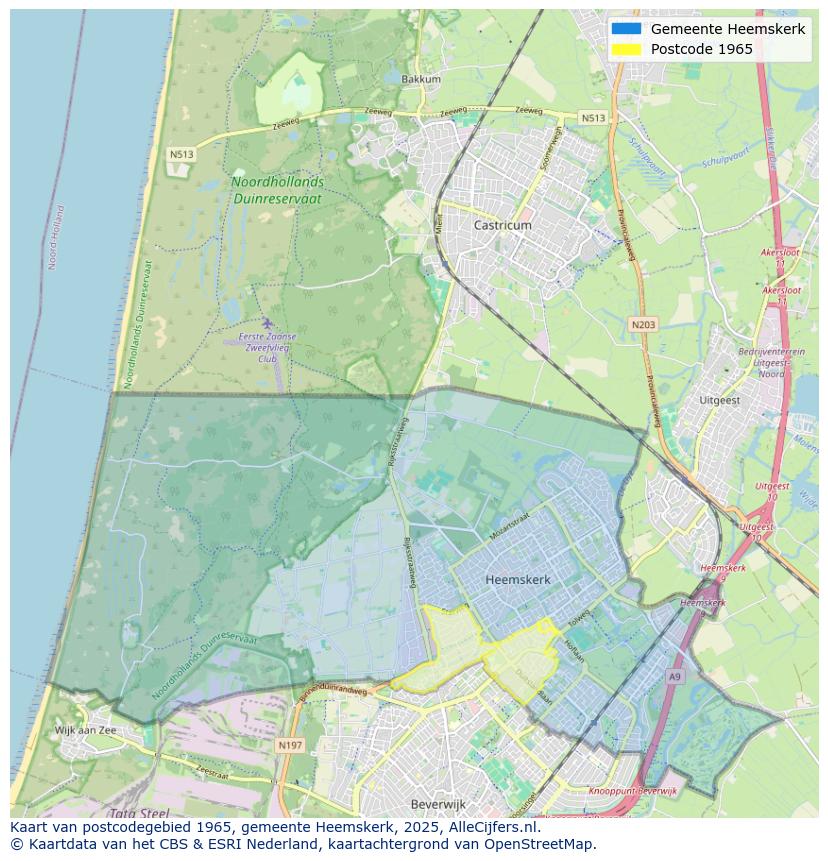 Afbeelding van het postcodegebied 1965 op de kaart.