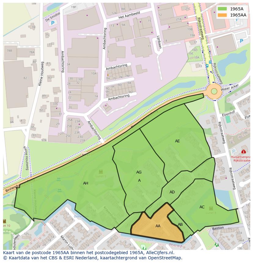 Afbeelding van het postcodegebied 1965 AA op de kaart.