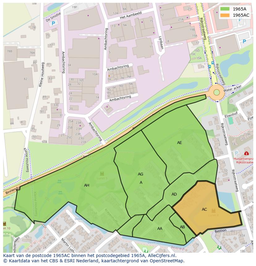 Afbeelding van het postcodegebied 1965 AC op de kaart.