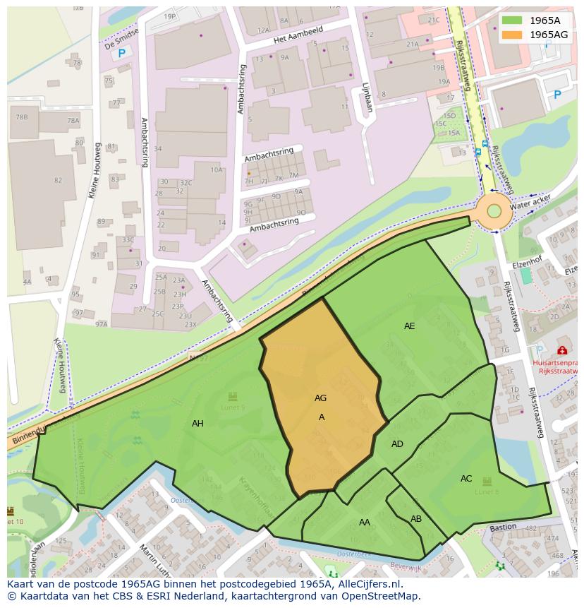Afbeelding van het postcodegebied 1965 AG op de kaart.