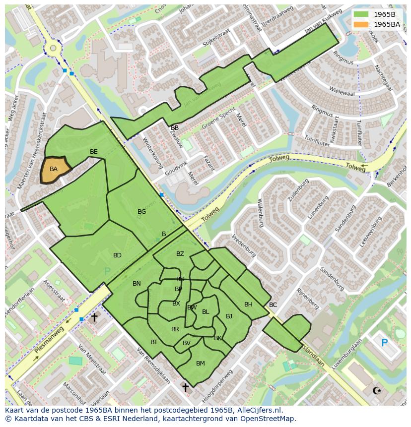Afbeelding van het postcodegebied 1965 BA op de kaart.