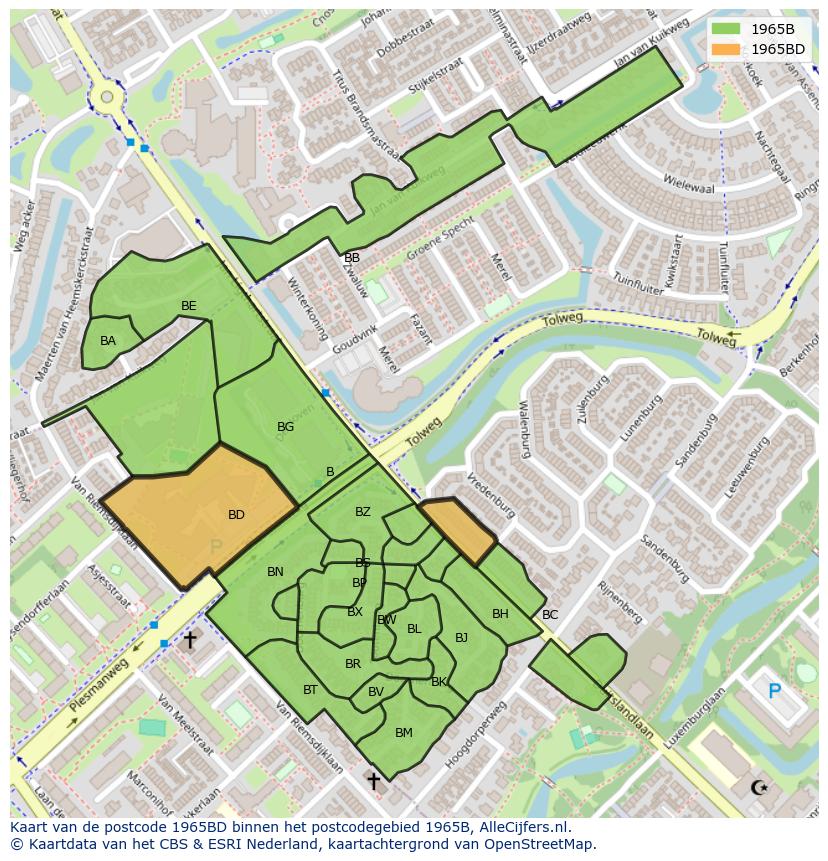 Afbeelding van het postcodegebied 1965 BD op de kaart.
