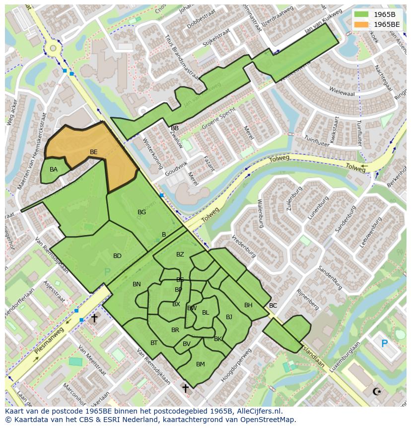 Afbeelding van het postcodegebied 1965 BE op de kaart.