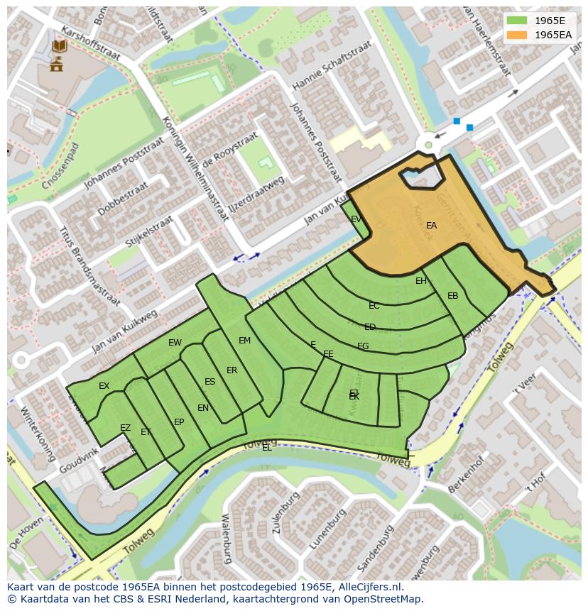 Afbeelding van het postcodegebied 1965 EA op de kaart.