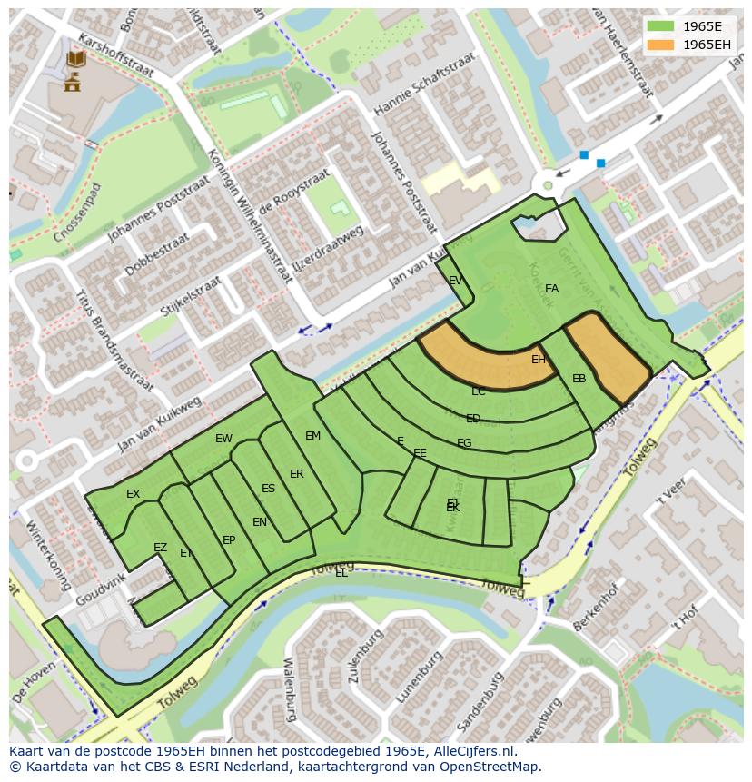 Afbeelding van het postcodegebied 1965 EH op de kaart.