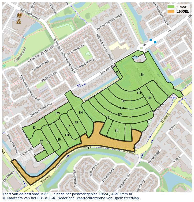 Afbeelding van het postcodegebied 1965 EL op de kaart.