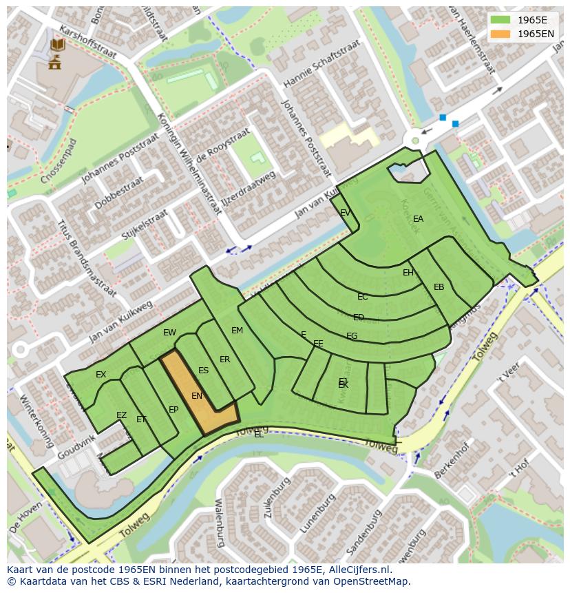 Afbeelding van het postcodegebied 1965 EN op de kaart.