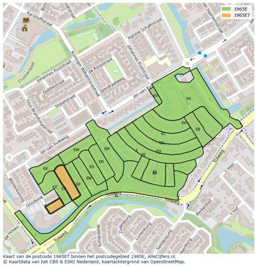 Afbeelding van het postcodegebied 1965 ET op de kaart.
