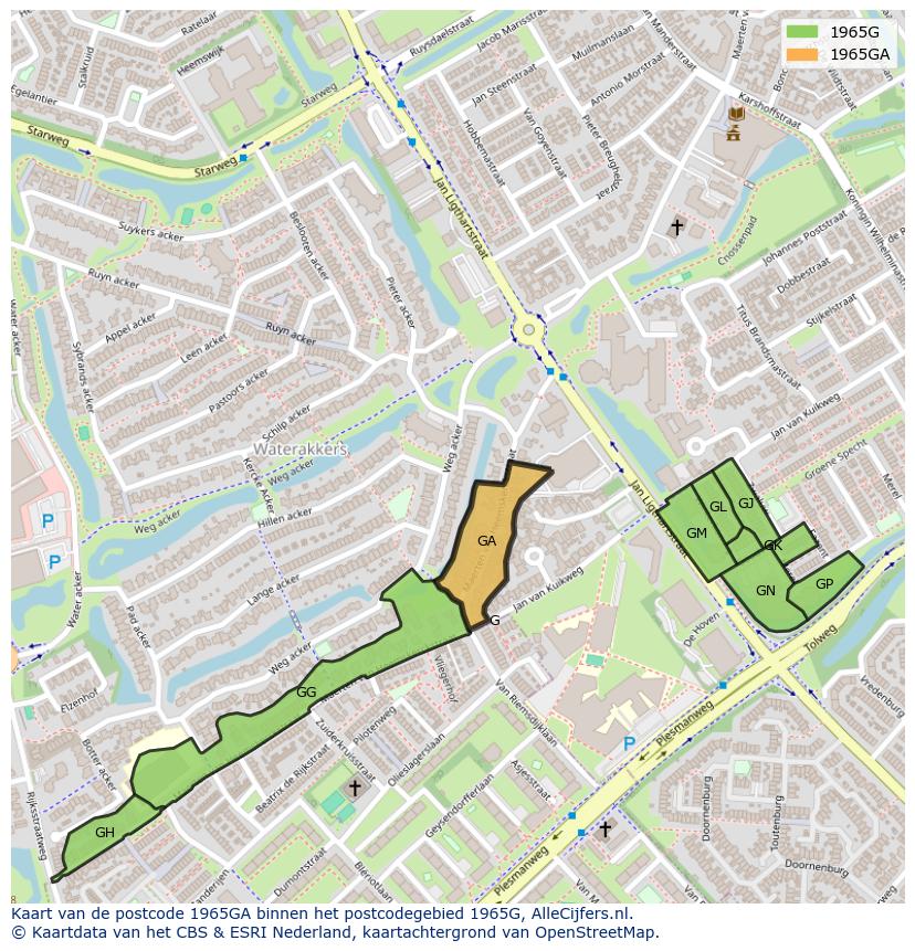 Afbeelding van het postcodegebied 1965 GA op de kaart.