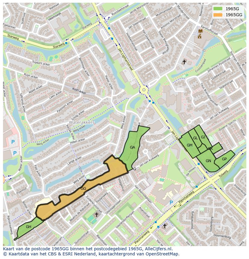 Afbeelding van het postcodegebied 1965 GG op de kaart.
