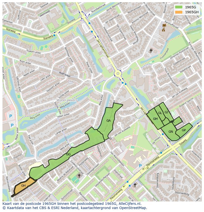Afbeelding van het postcodegebied 1965 GH op de kaart.