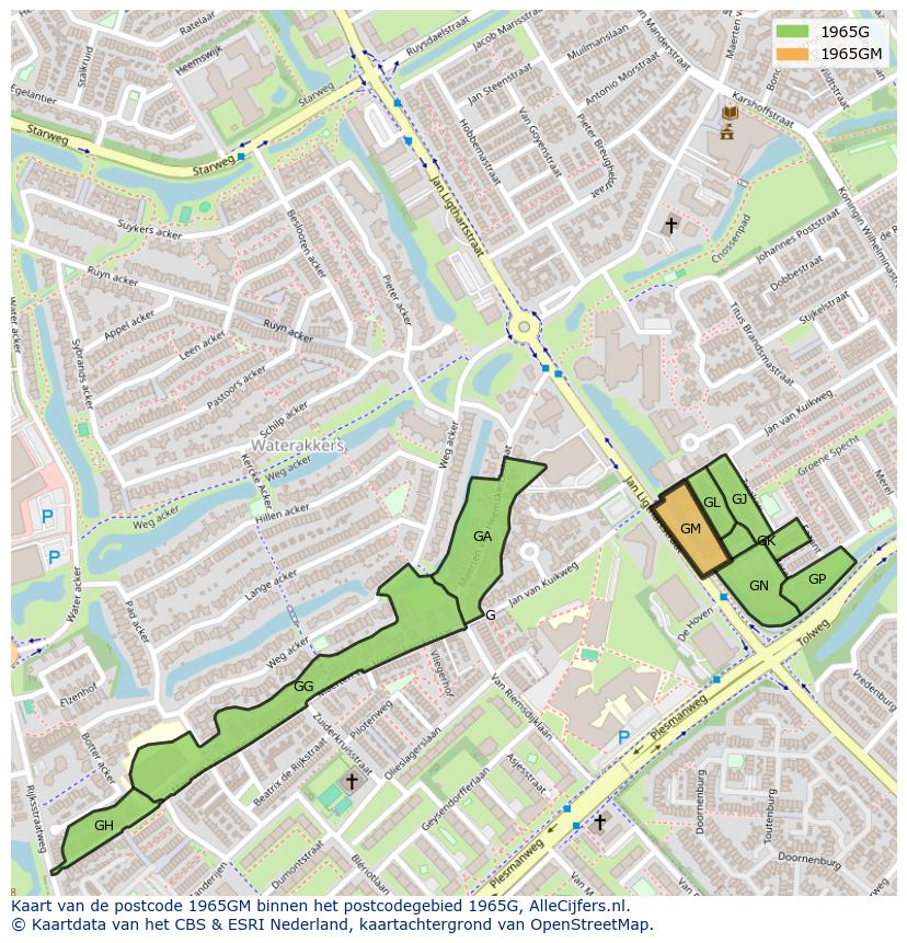 Afbeelding van het postcodegebied 1965 GM op de kaart.