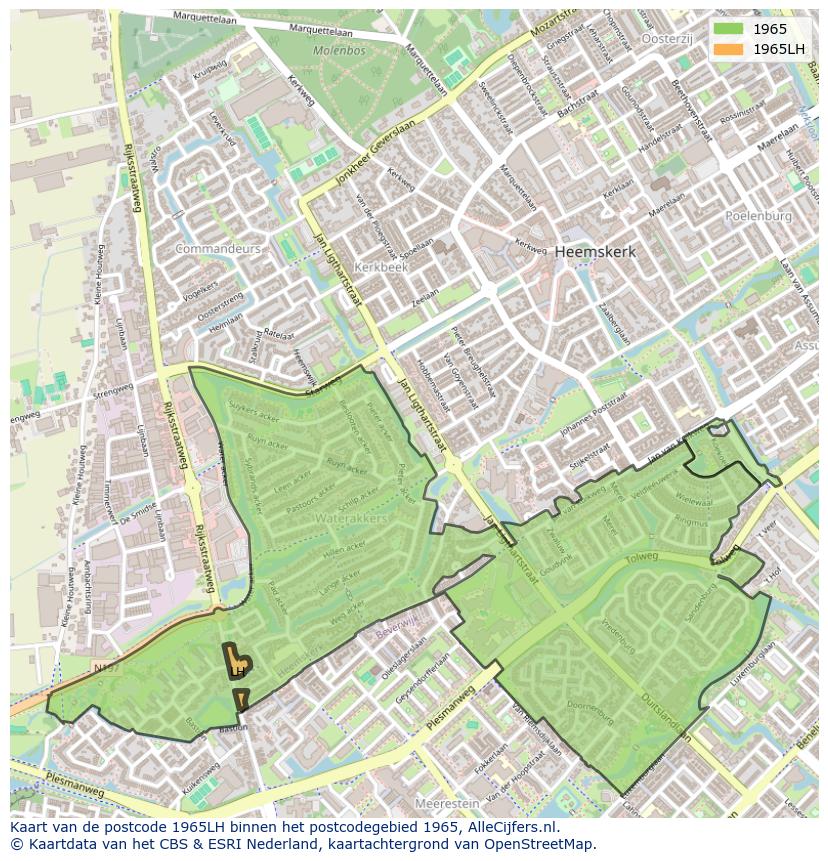 Afbeelding van het postcodegebied 1965 LH op de kaart.