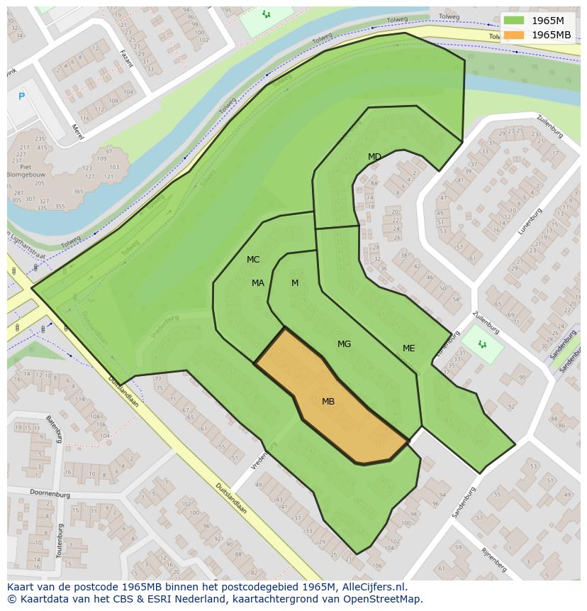 Afbeelding van het postcodegebied 1965 MB op de kaart.