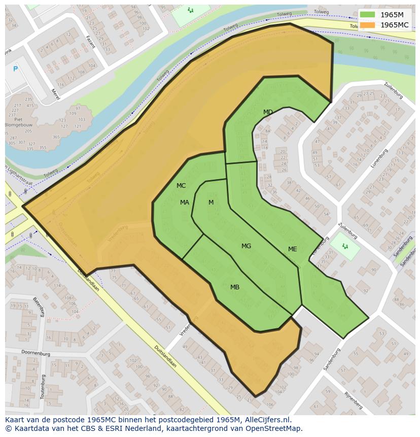 Afbeelding van het postcodegebied 1965 MC op de kaart.