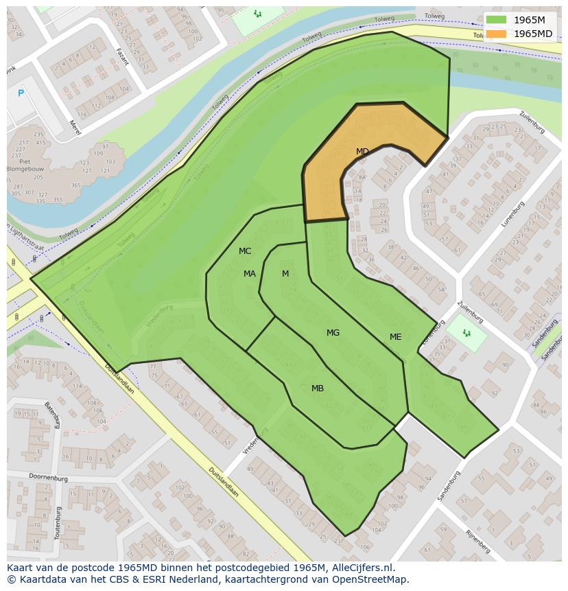 Afbeelding van het postcodegebied 1965 MD op de kaart.