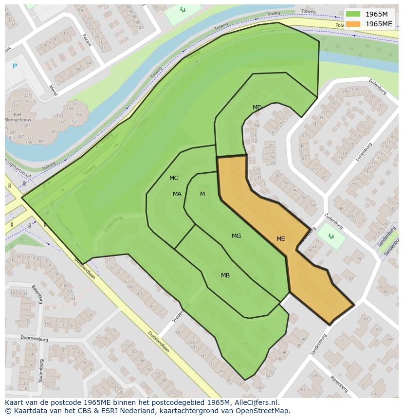 Afbeelding van het postcodegebied 1965 ME op de kaart.