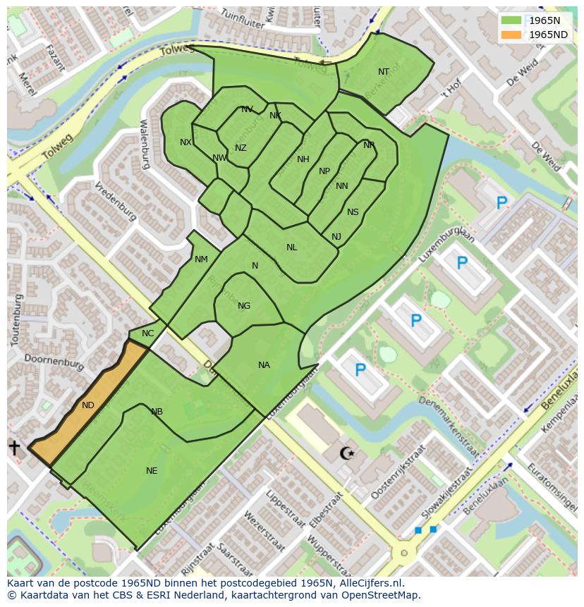 Afbeelding van het postcodegebied 1965 ND op de kaart.