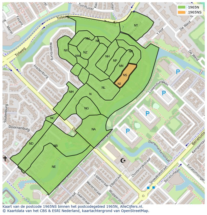 Afbeelding van het postcodegebied 1965 NS op de kaart.