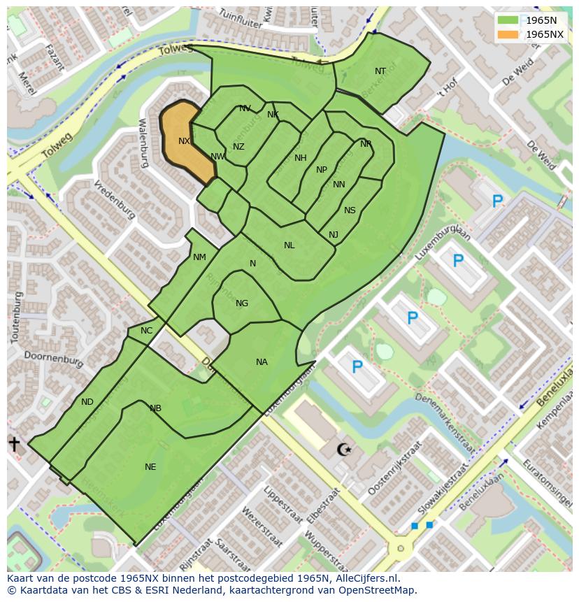Afbeelding van het postcodegebied 1965 NX op de kaart.