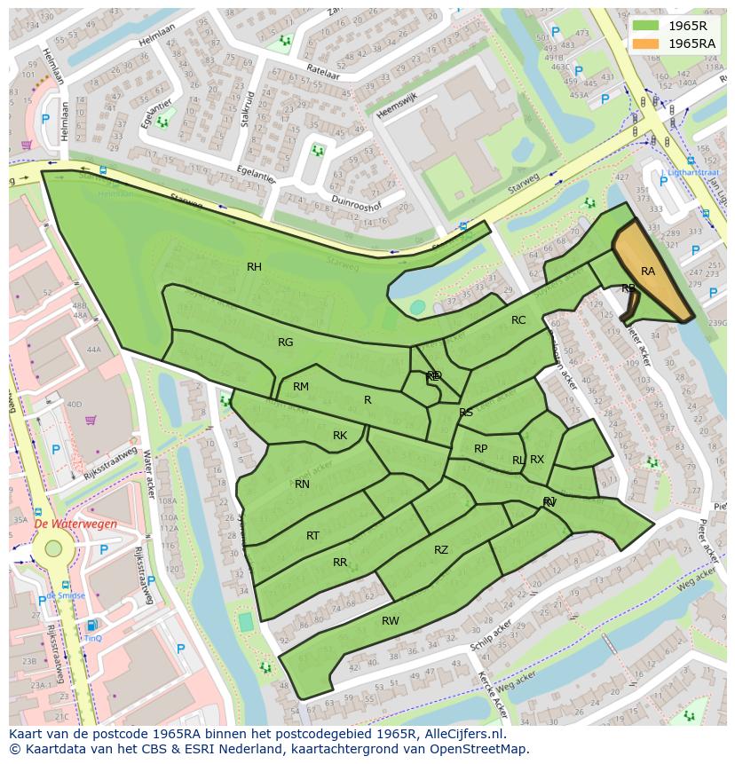 Afbeelding van het postcodegebied 1965 RA op de kaart.