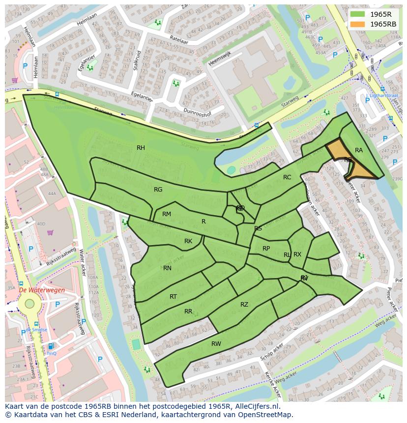 Afbeelding van het postcodegebied 1965 RB op de kaart.