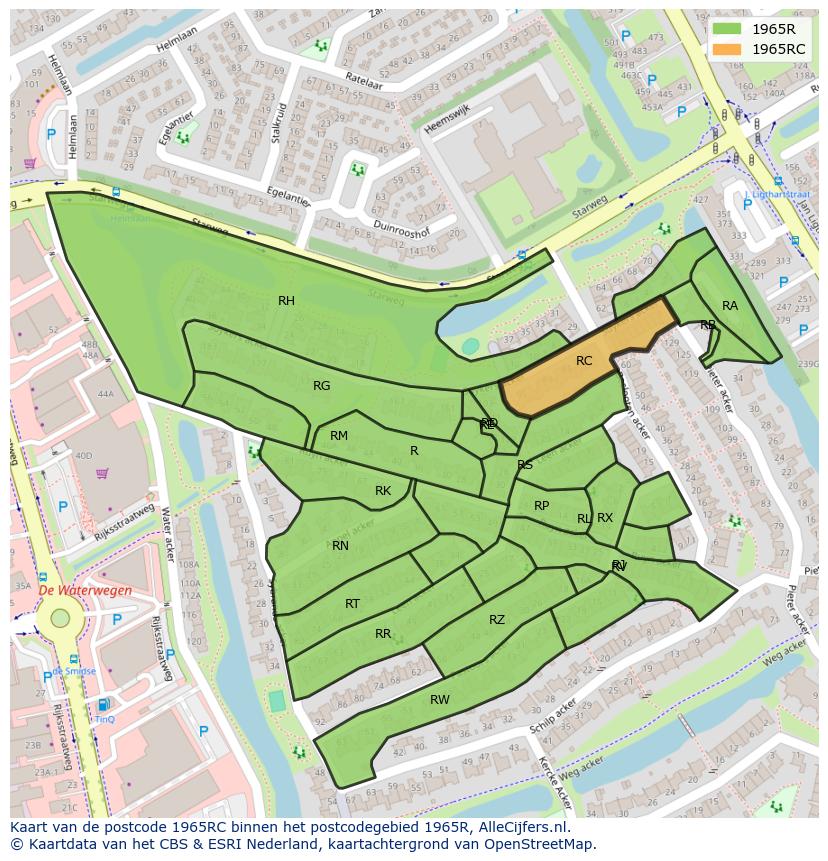 Afbeelding van het postcodegebied 1965 RC op de kaart.