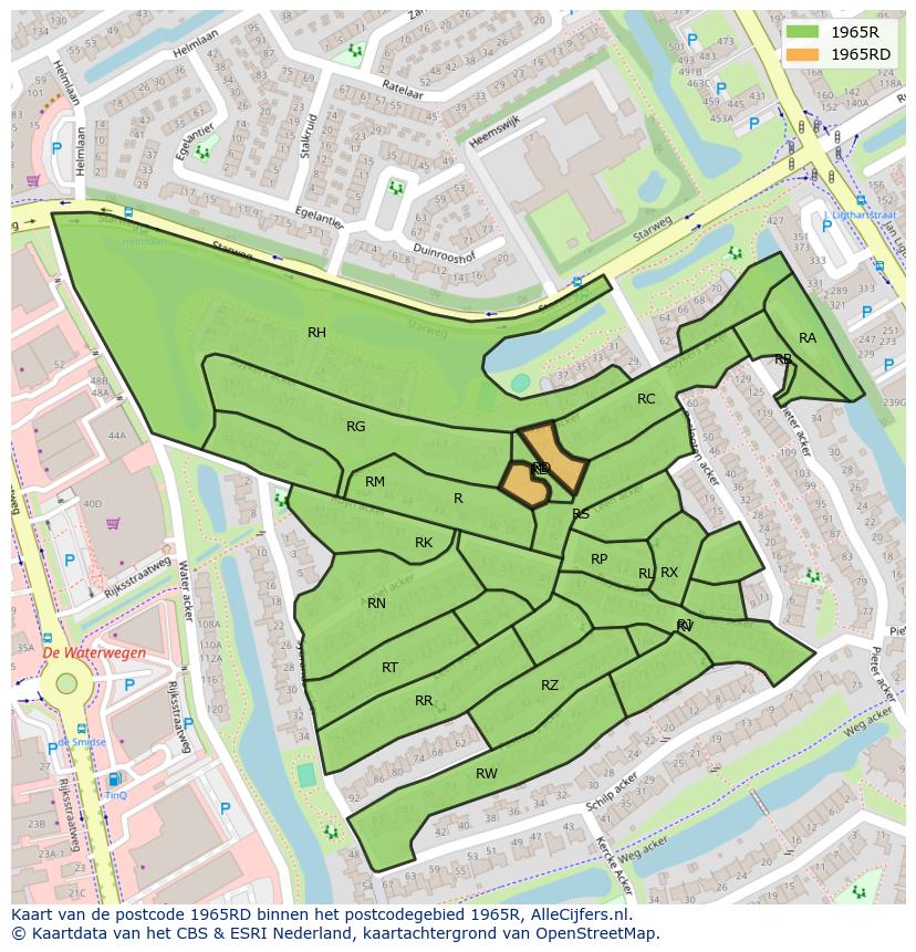 Afbeelding van het postcodegebied 1965 RD op de kaart.