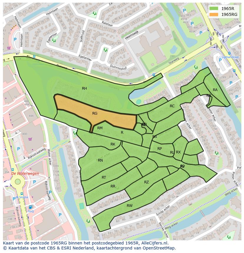 Afbeelding van het postcodegebied 1965 RG op de kaart.