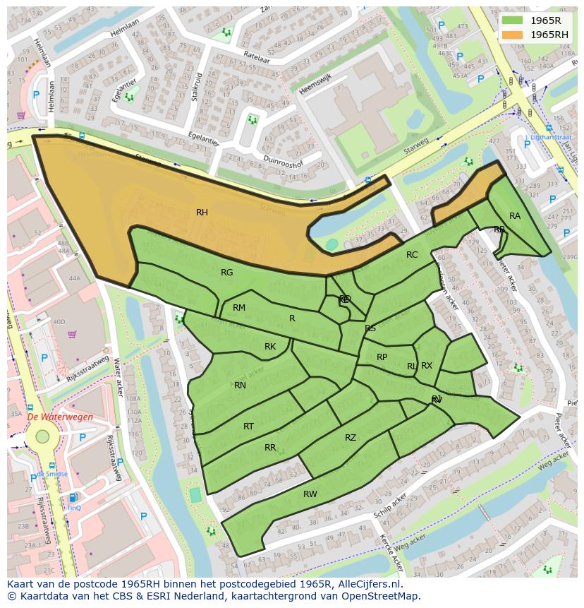 Afbeelding van het postcodegebied 1965 RH op de kaart.