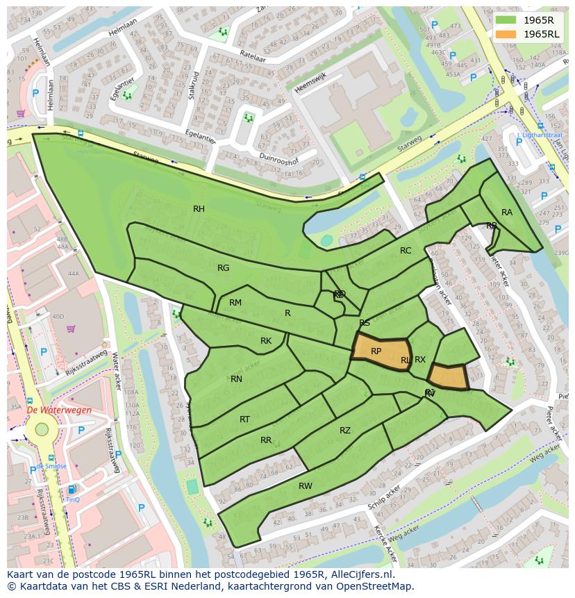 Afbeelding van het postcodegebied 1965 RL op de kaart.