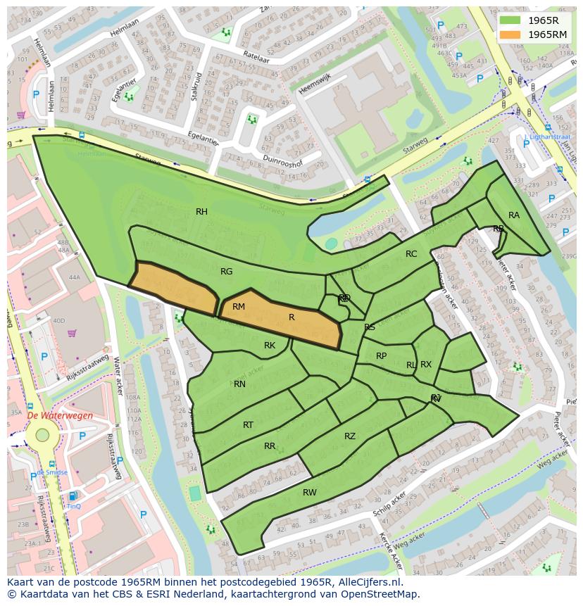 Afbeelding van het postcodegebied 1965 RM op de kaart.