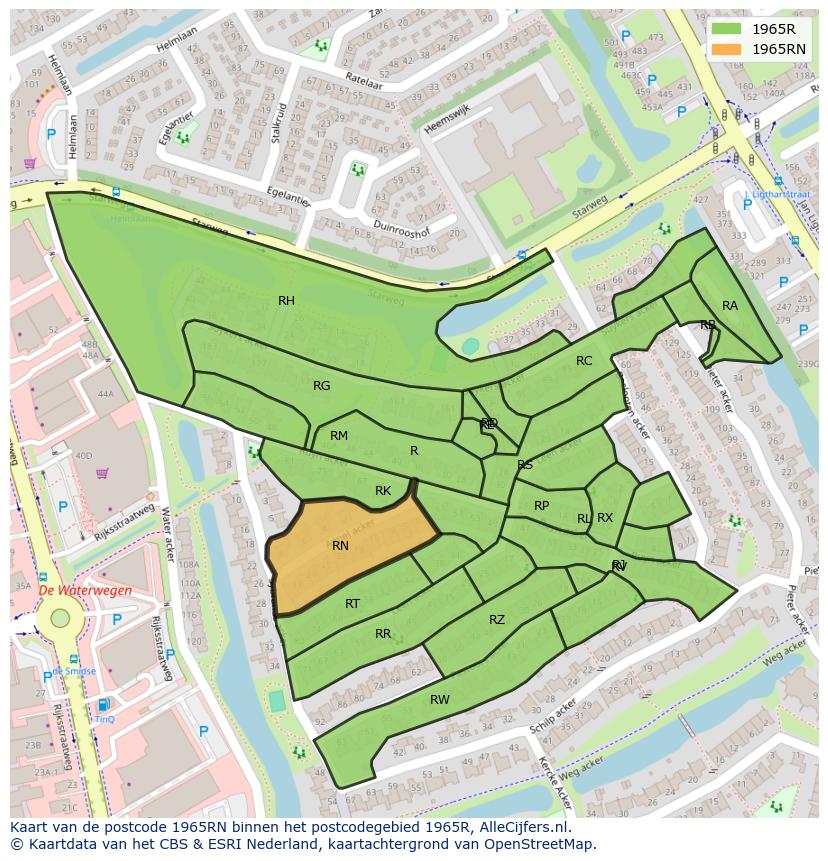 Afbeelding van het postcodegebied 1965 RN op de kaart.
