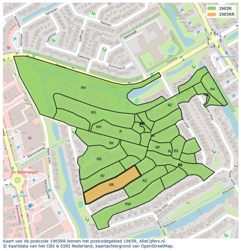 Afbeelding van het postcodegebied 1965 RR op de kaart.