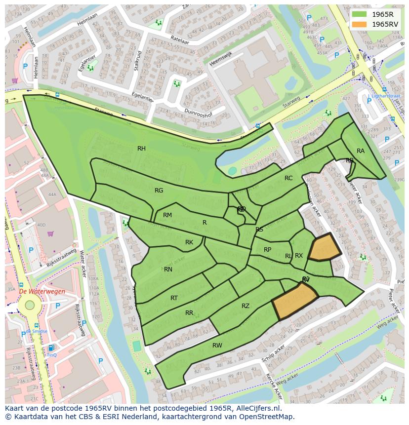 Afbeelding van het postcodegebied 1965 RV op de kaart.