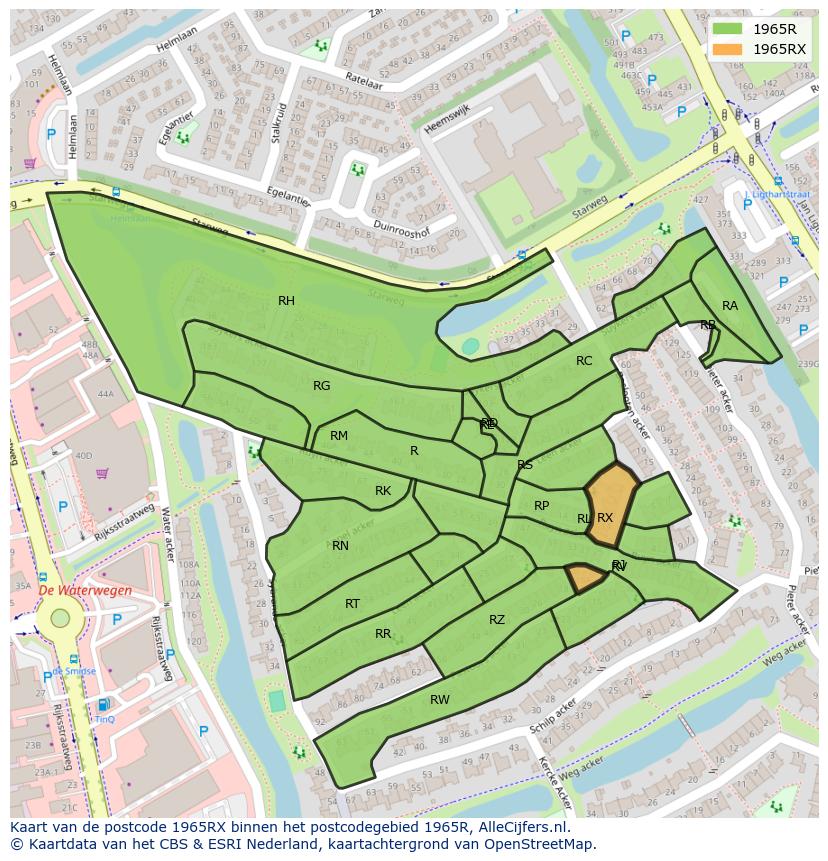 Afbeelding van het postcodegebied 1965 RX op de kaart.