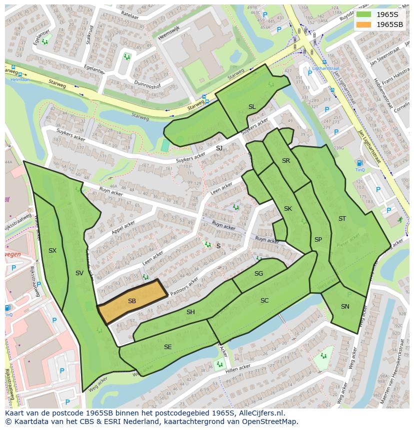 Afbeelding van het postcodegebied 1965 SB op de kaart.