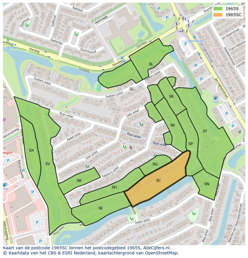 Afbeelding van het postcodegebied 1965 SC op de kaart.