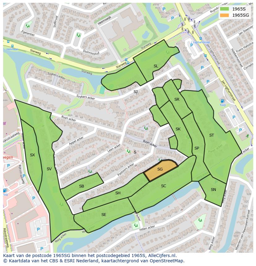 Afbeelding van het postcodegebied 1965 SG op de kaart.