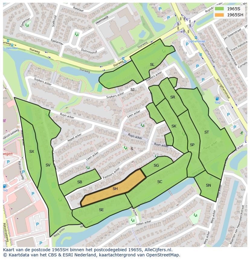 Afbeelding van het postcodegebied 1965 SH op de kaart.
