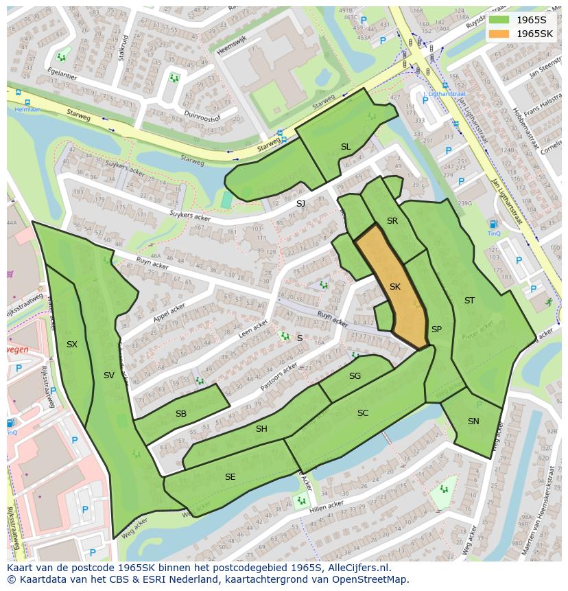 Afbeelding van het postcodegebied 1965 SK op de kaart.